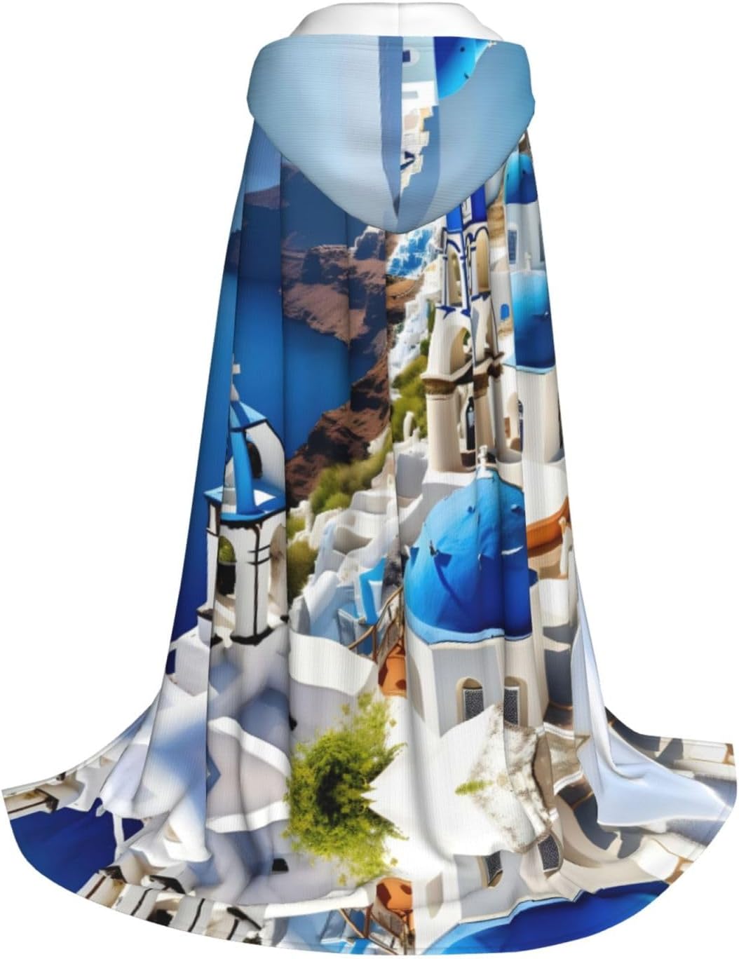 Greek Island sea View print Wizard Hooded Robe Medieval Cape Renaissance Cloak for Men Women Halloween Costume