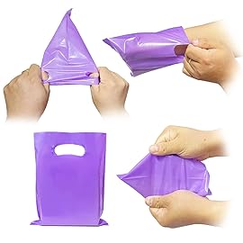 VieFantaisie Plastic Party Favor Small Gift Bags, 100 PCS 6 x 8 Goodie Bags for Kids, Candy Treat Pouches Bulk with Handle for Kids\' Birthday Party, Thanksgiving, Christmas, Halloween, 10 Colors