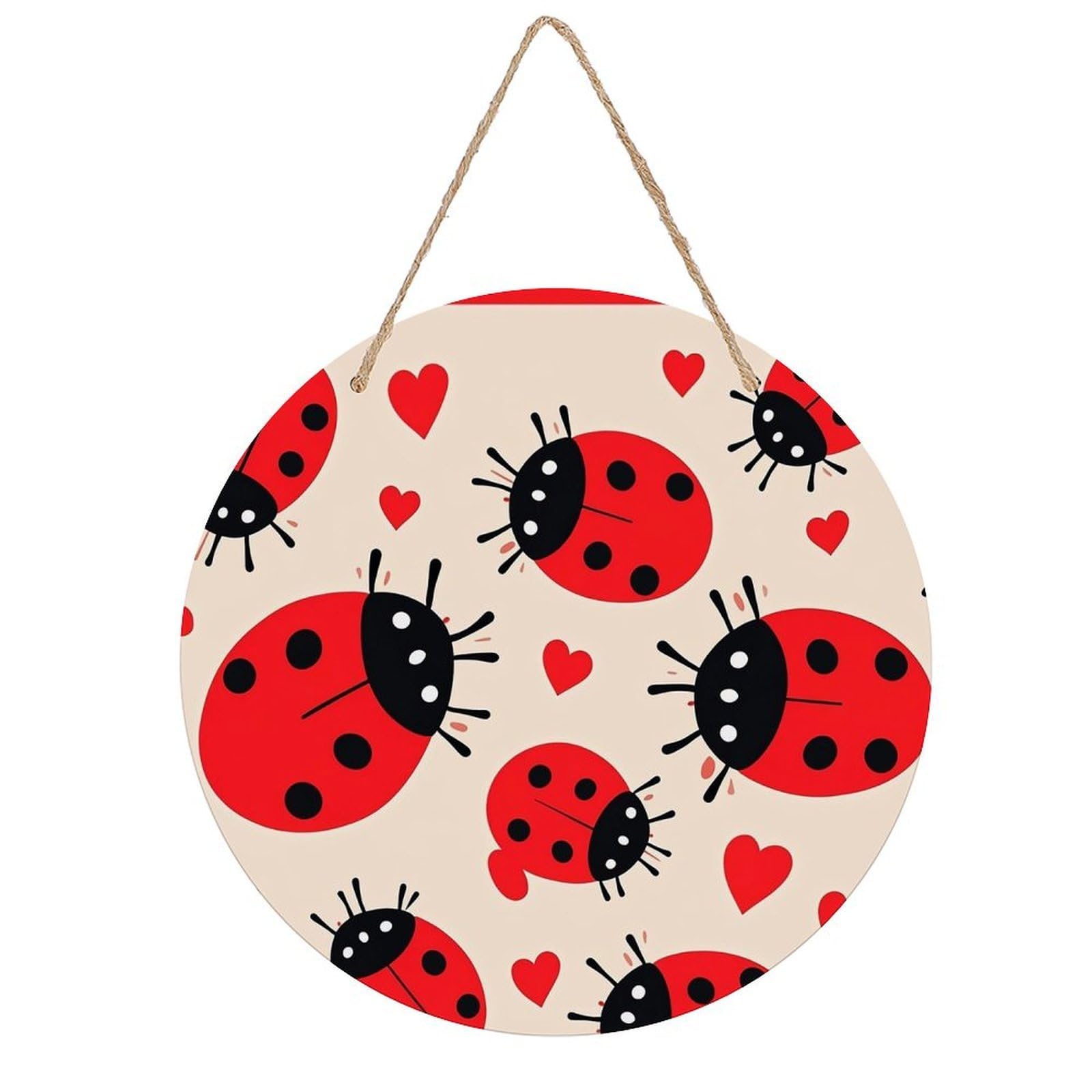 FekiLoot Ladybug Welcome Sign Wall Decor Welcome Round Wood Hanging Signs Decoration Farmhouse Wall Sign Wall Plaque Funny Decor Door Hanger for Front Door Porch Office