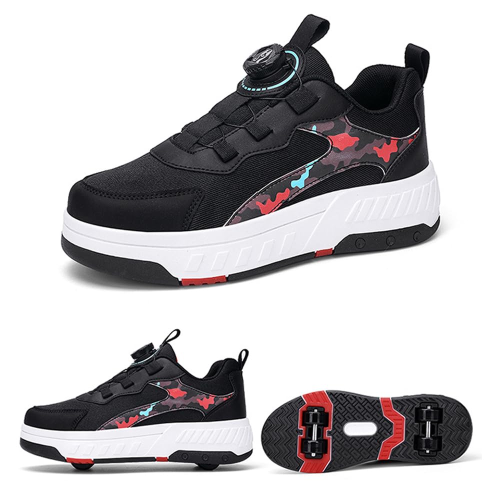 Mateju Zapatos con Ruedas para Niños y Niñas, Patines Multiusos con 4 Ruedas Retráctil, 2 en 1 Zapatillas de Skateboarding Camuflaje Moda Zapatillas Deportivas al Aire Libre