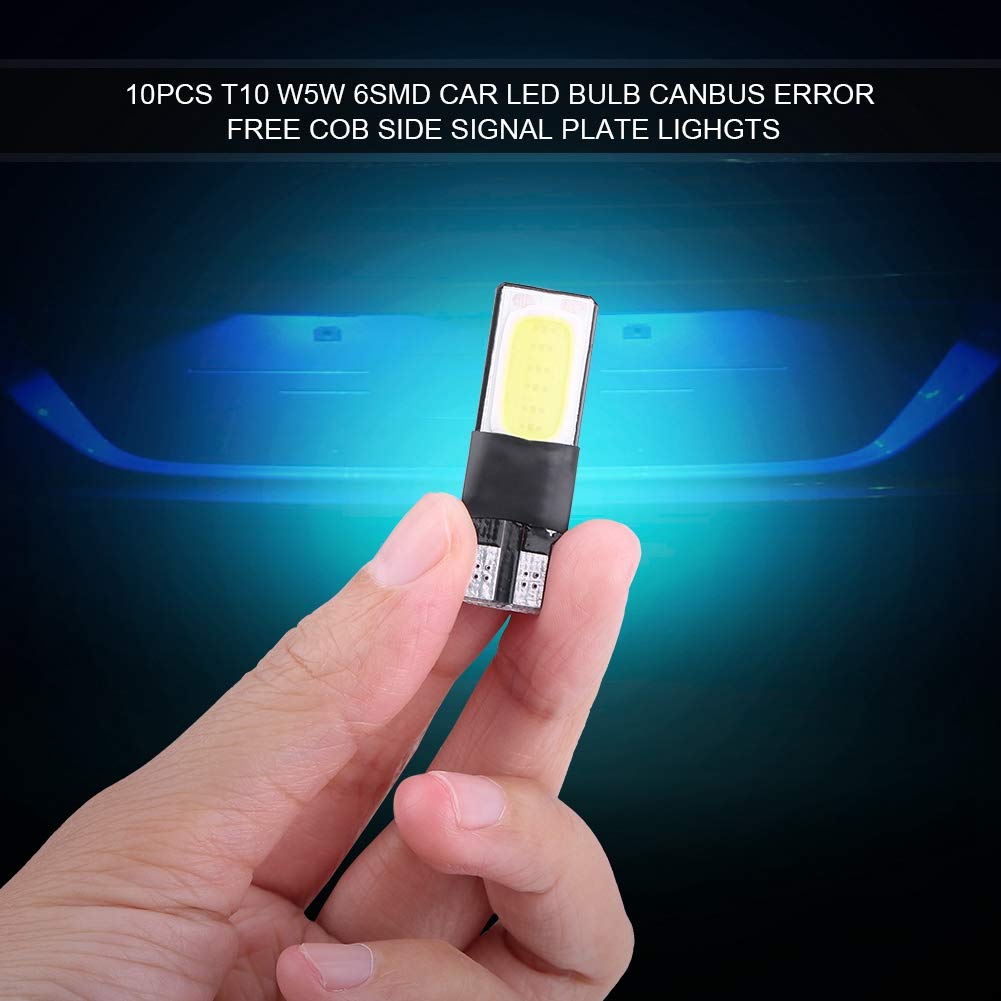 Qqmora Żarówka LED T10 W5W 6SMD Samochodowa Canbus Błąd COB Światło Tablicy Bocznej dla Różnych Pojazdów (Białe oświetlenie)