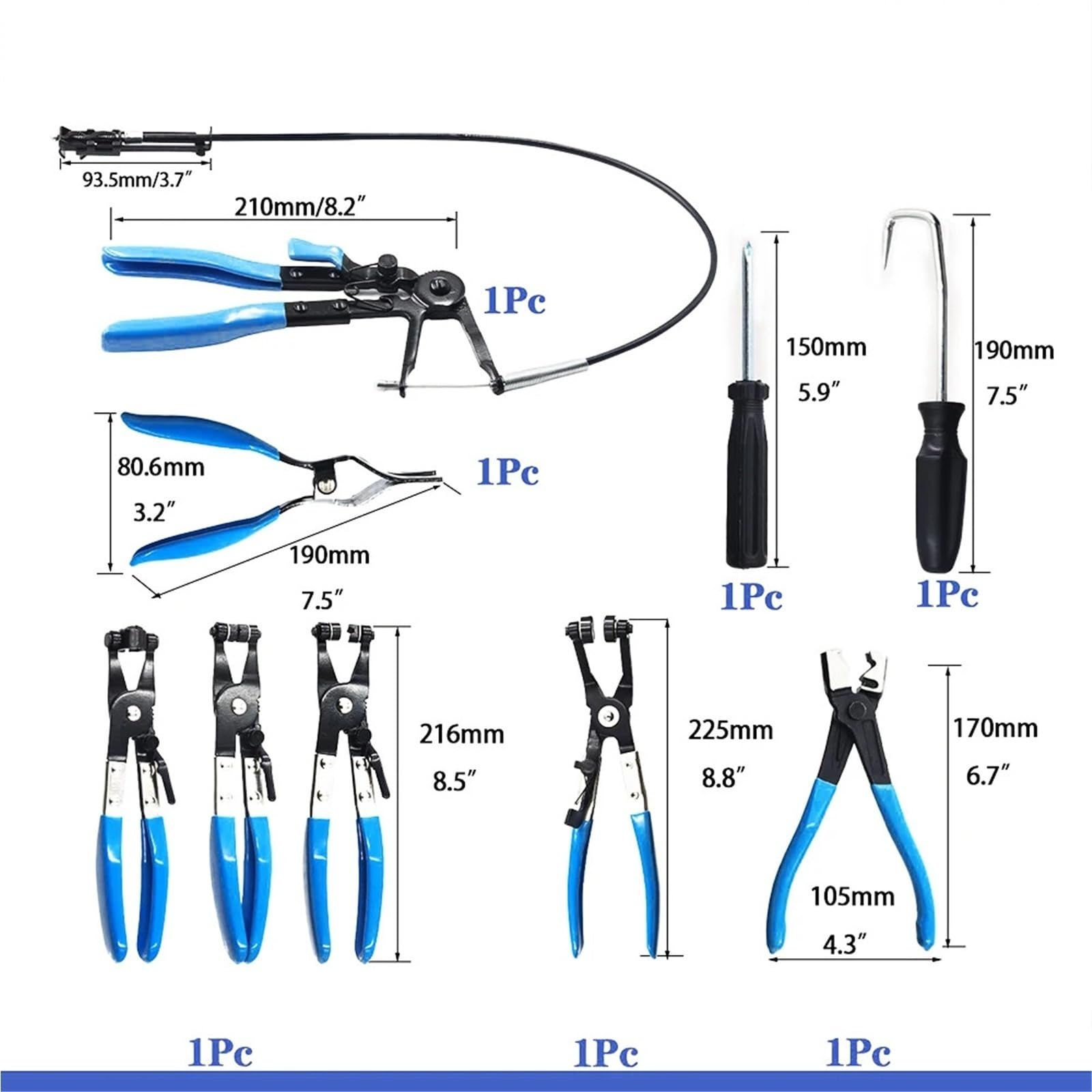 9pcs Trim Removal Tool Wire Long Reach Hose Clamp Pliers Set Fuel Oil Water Hose Auto Tools With Box For Car