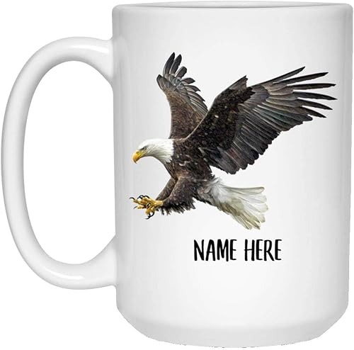Lovesout Divertida taza de café con nombre personalizado de águila calva de cabeza blanca con nombre de Navidad 2025, 15 onzas