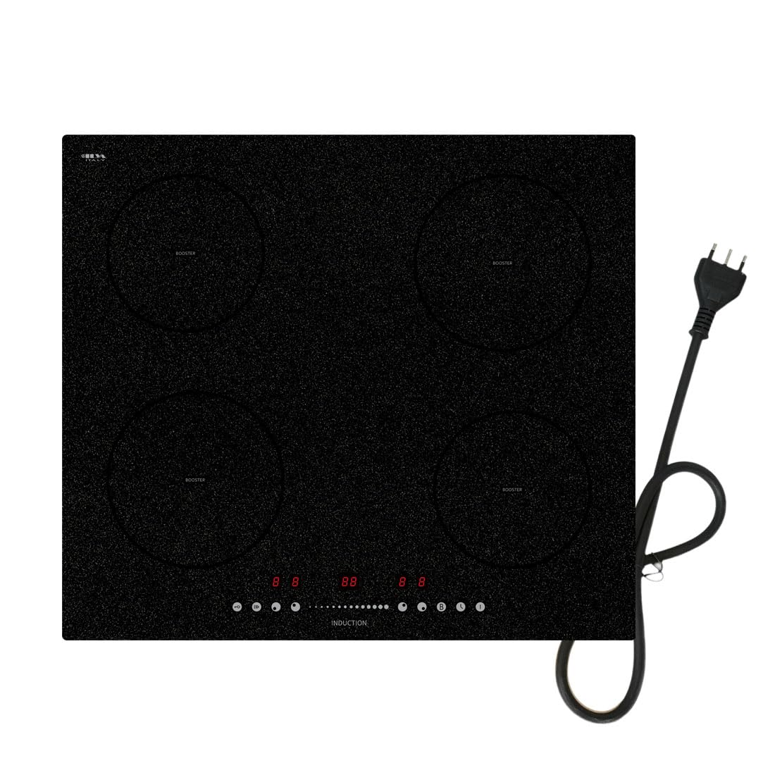 STARCHARTS Piano Cottura Induzione 4 Fuochi 59 cm 3600 W Boost & Timer ILVA | Sicurezza bambini, cursore a sfioramento, pausa, vetro Italy ILVA, motivo fiocchi di neve.