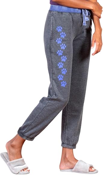 Womens Walking Paws Burnout Sweatpants Elastic Waist Pockets Relaxed Fit Soft Lounge Jogger Pants Animal Print