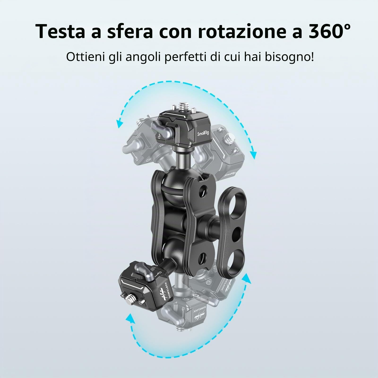 SMALLRIG Braccio Magico HawkLock Drop-in con Doppia Testa a Sfera a Sgancio Rapido (Vite 1/4"-20) Supporto Monitor per Monitor da Campo, Luci, Registratori Audio - 3515C