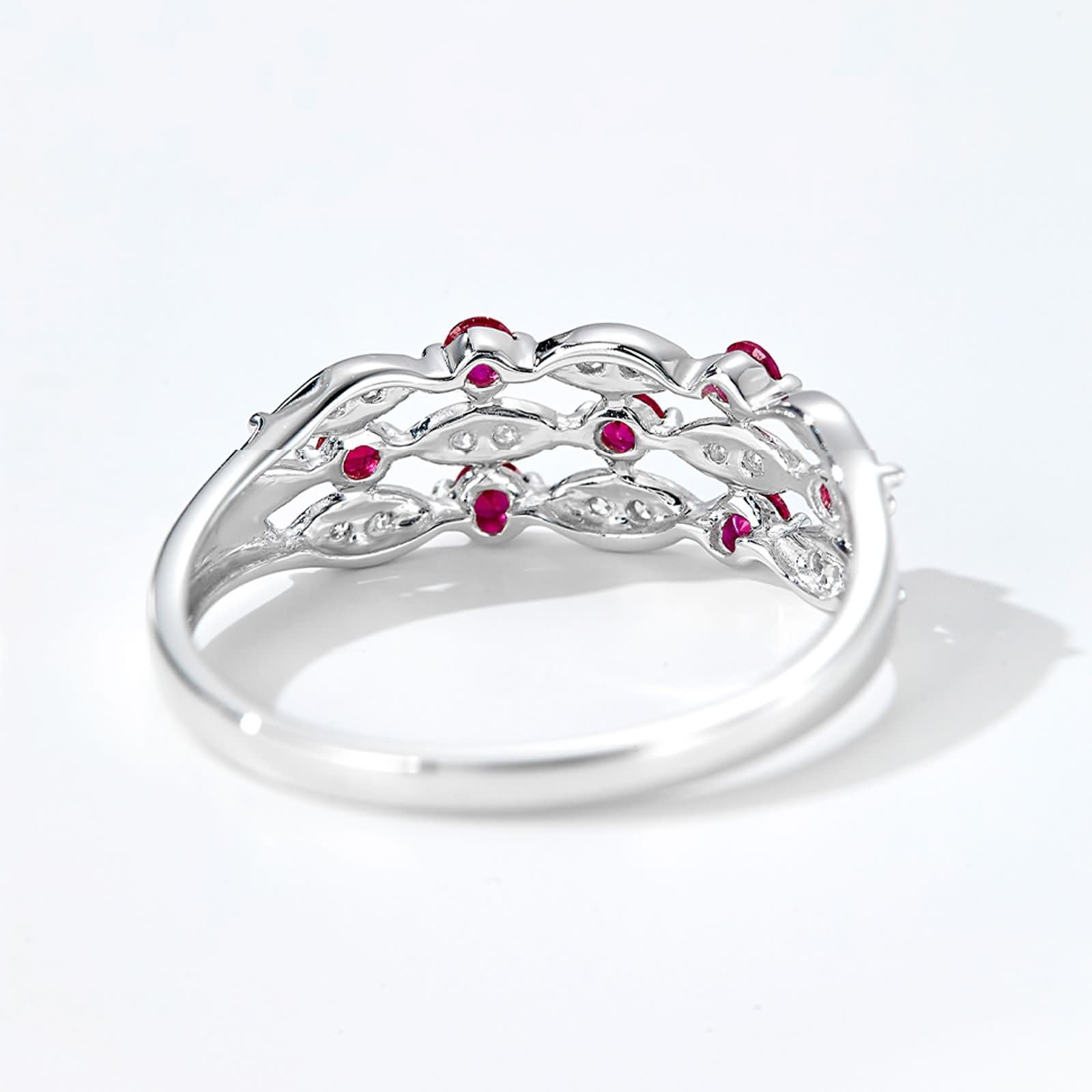 Anillos Mujer Oro Blanco 9K / 14K / 18K de Boda, Hueco con Rubí y Diamante, Anillo Compromiso Mujer Plata Rojo