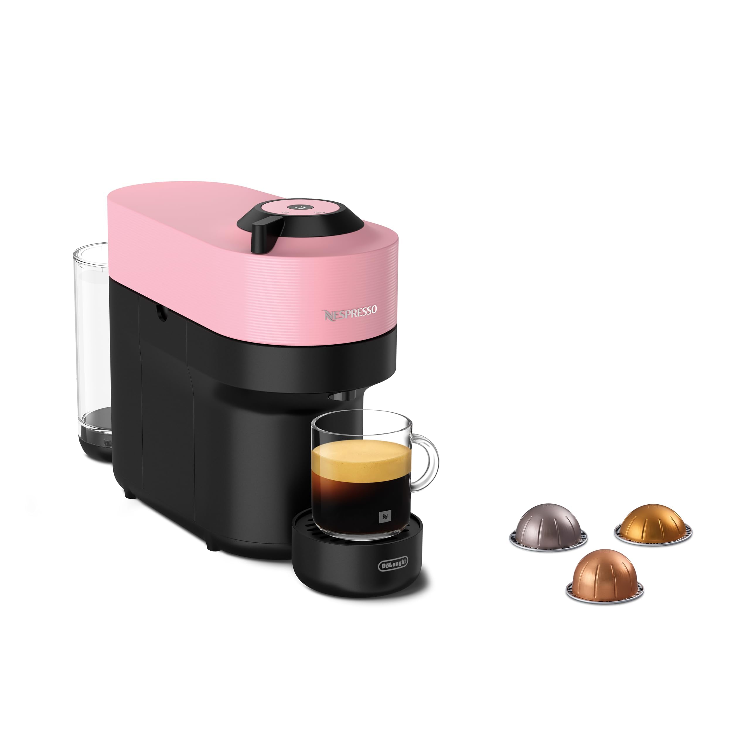 De'Longhi Nespresso Vertuo Pop – Cafetera de Cápsulas, Tecnología Centrifusion, 4 Tamaños de Taza, Set de 12 Cápsulas Incluido, Rosa (ENV90.P) | Cafetera de 4 tazas, reconocimiento de código de barras, funcionamiento con un solo toque, diseño compacto, ce