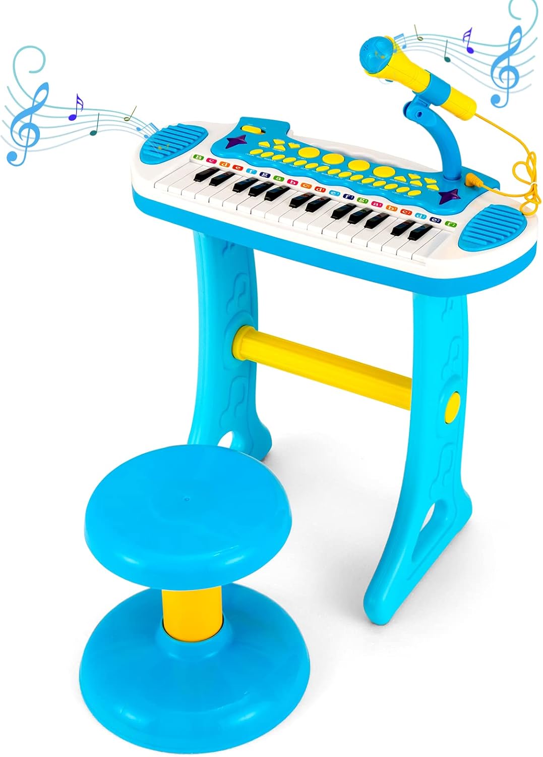 GLACER 31-Key Kids Piano Keyboard Toy with Stool, Portable Toddler Electronic Musical Instrument w/ Adjustable Microphone, Record Playback Functions, Light Effects, Gift for Girls Boys Age 3+
