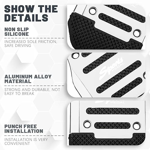 Miniatura 5 de 3 almohadillas antideslizantes de aleación de aluminio para coche, pedal de freno de automóvil, cubierta de almohadilla de pedal de acelerador, kit