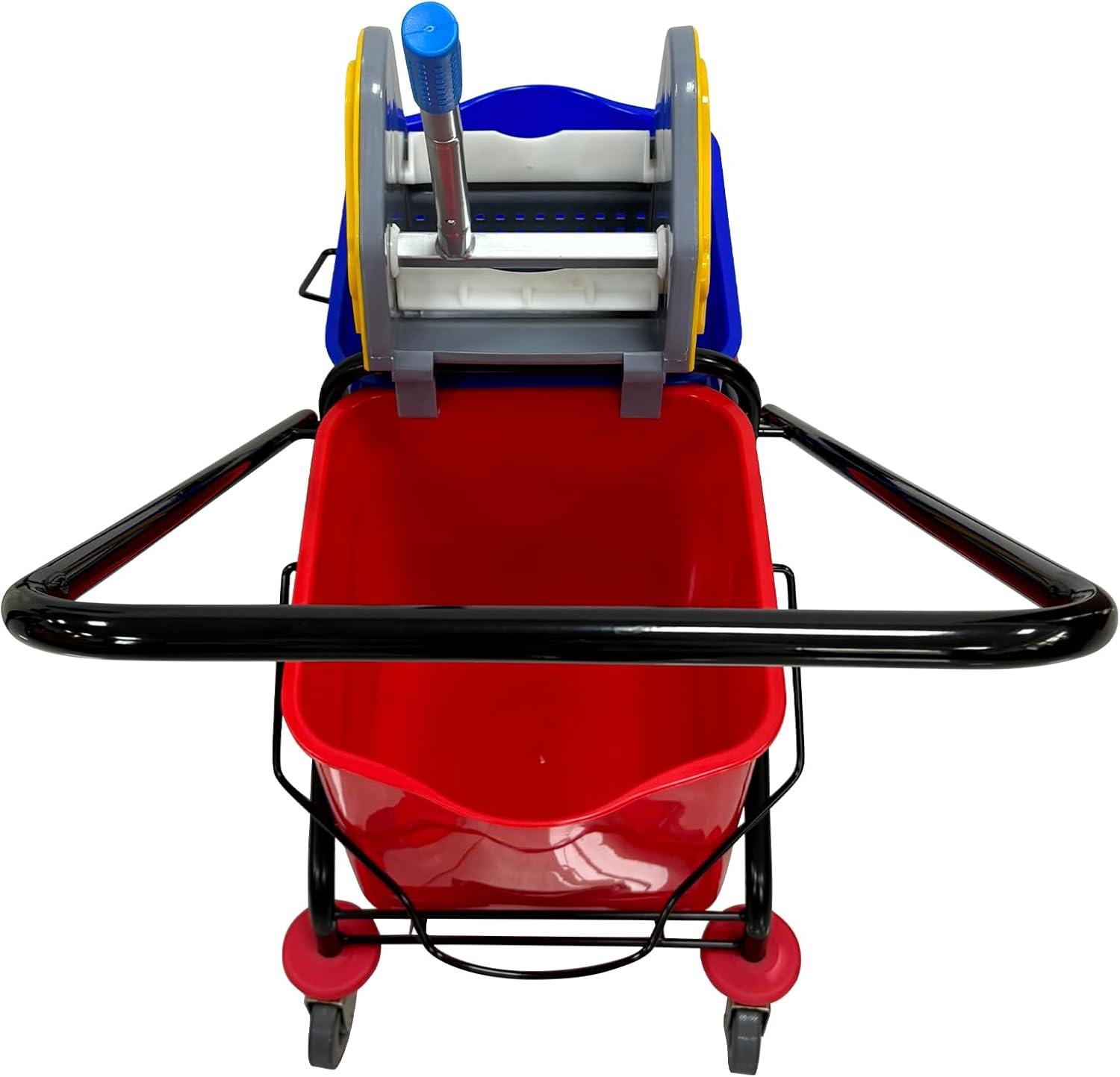 Commercial Double Bucket Mop Cart with Wringer, 50L Capacity Rolling Mop Bucket with Wheels, Blue and Red Druable Spin Mop and Bucket with Wringer for Hotel Builiding Office Home (22Quart x 2)