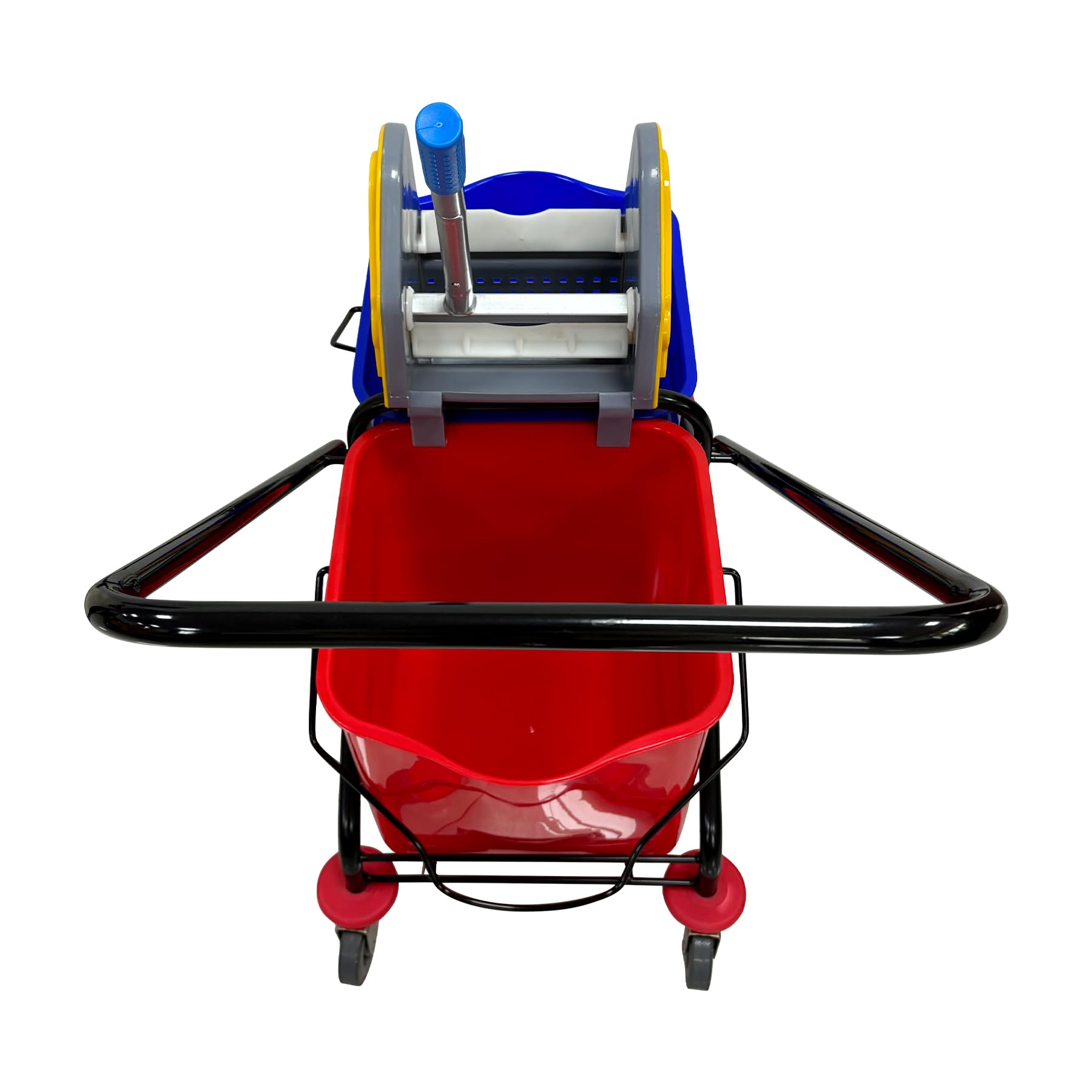 Carrito comercial de doble cubo con escurridor, cubo de 50 L con ruedas, juego de fregona giratoria y cubo para hoteles, oficinas y limpieza del hogar (22 cuartos de galón x 2)