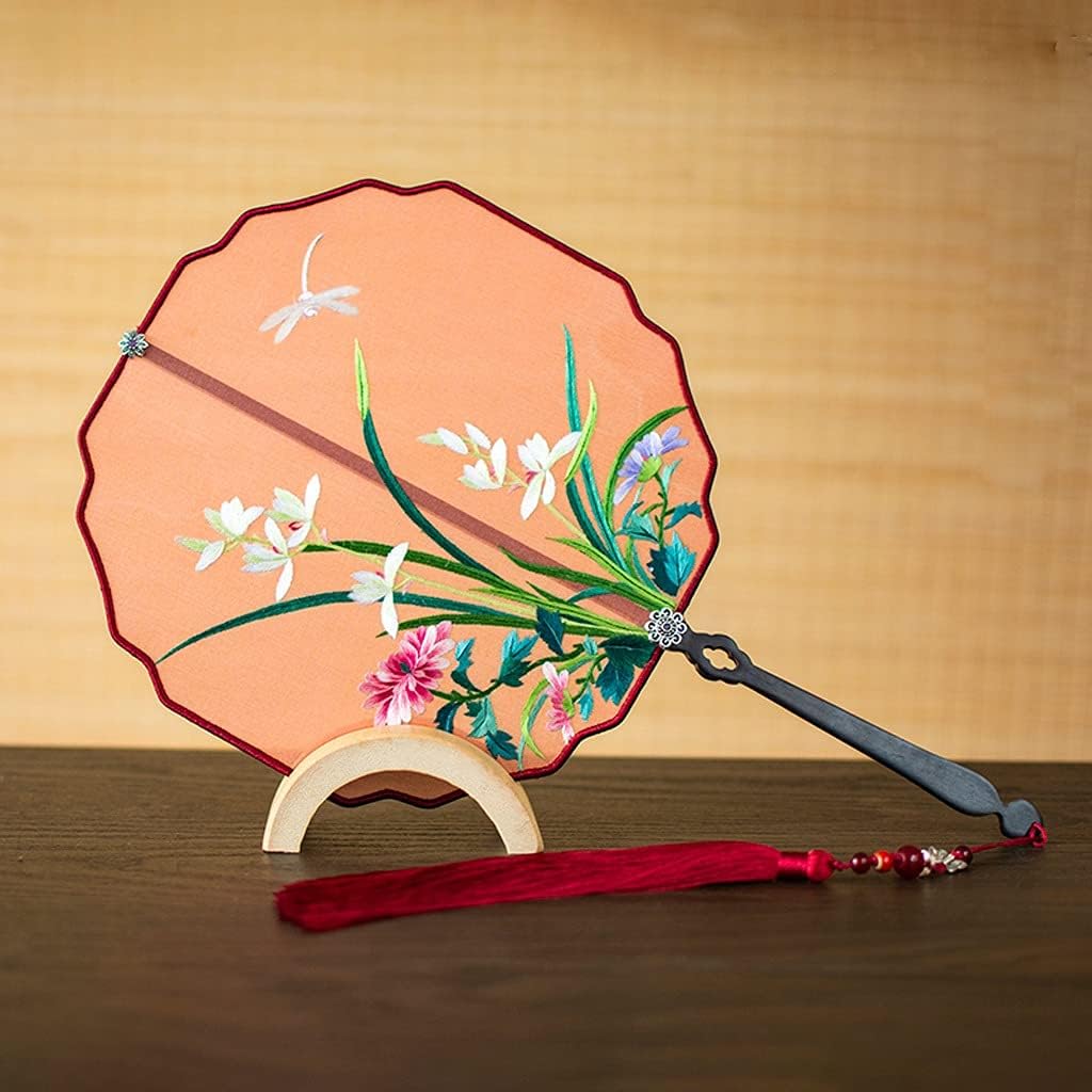Decoration Folding Fan Handheld Fans with Tassels，Antique Silk Embroidered Fan，Handmade Double-Sided Embroidery Dance Fan Elegant Hand Fan Fan (Color : C)