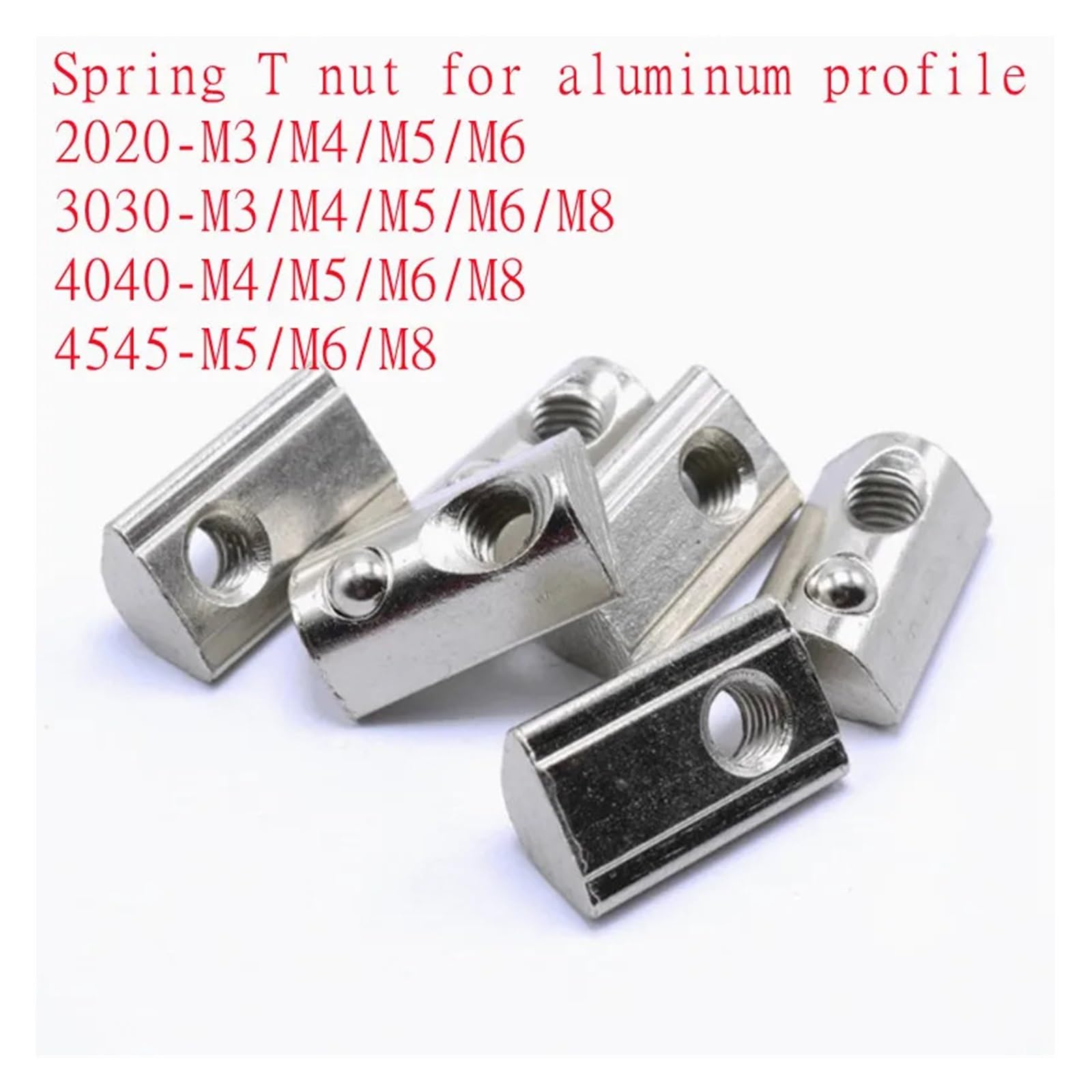 T-Nut-Muttern Roll-In Feder T-Mutter M3-M8 for 2020-4545 Aluminium Profile Pack(20-M3-100PCS)
