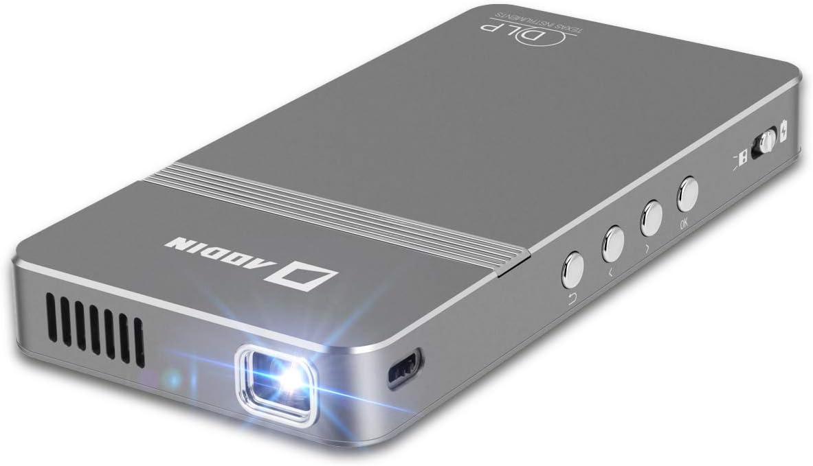 AirGo Pico Projector, WiFi Mini Projector Portable, DLP LED Video Projector, HDMI, USB, Micro SD, 3.5mm Audio for iPhone, Android, Laptop, PC, Game, 100 ANSI Lumen