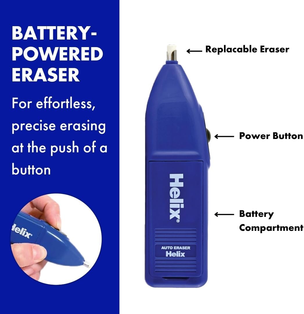 Maped - Helix Professional Automatic Eraser - Precise and Efficient Blue - Artists and Architects - Erasing Detailed Pencil Drawings - Effortless Precision Erasing - Battery-Powered, Compact.