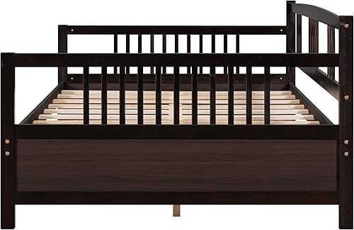Miniatura 6 de Merax Sofá cama matrimonial listones de madera para sofá cama matrimonial soporte moderno con rieles no necesita somier Espresso