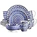 CXHR Conjunto de la Cena de vajilla Azul de Porcelana Azul con Estampa Bohemia de 16/32 / 48 Piezas con Placa de Cena, Placa de Postre, tazón, Taza (Color : A, Size : 16-Piece)