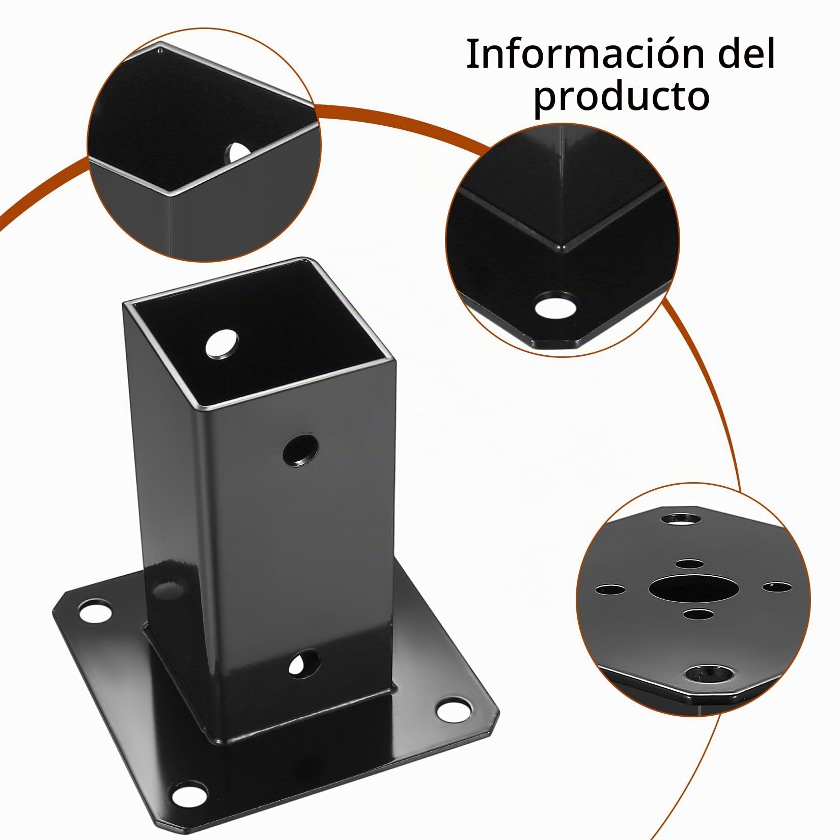 2 Pcs Soporte de Postes para Vallas Cuadrado, Soportes de Poste, Base de Poste de Anclaje Poste Atornillable para 60x60 mm Postes de Madera, Suelo Hormigón Jardin Cenadores Barandillas Buzón