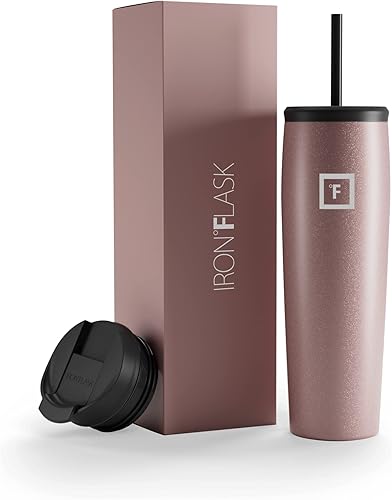 IRON FLASK Nomad - Vaso de 28 onzas con 2 tapas (abatible y con pajilla), de acero inoxidable con aislamiento al vacío, doble pared, taza térmica