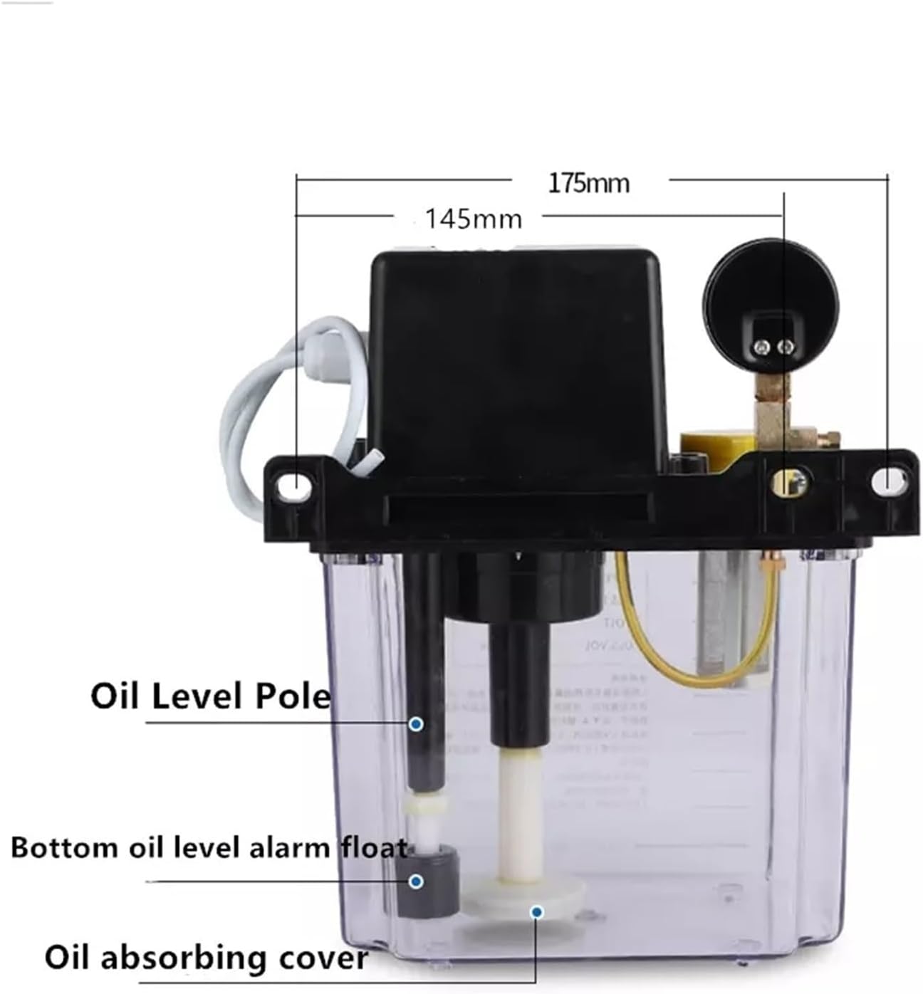 Mini Submersible Portable Electric Water Pump 0.5/1/2 220V Lubricant Pump Automatic Lubricating Oil Injector Electromagnetic Lubrication Lubricator(1L Pressure Gauge)