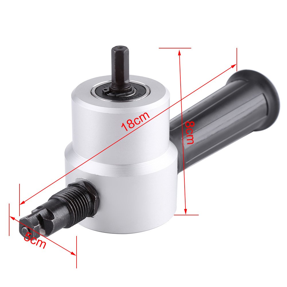 Coupeur de grignoteuse de tôle à double tête, 1500-3000 tr/min Min 12mm trou de coupe ronde de coupe de tôle, 360 degrés réglable Power Drill Attachment Nibbler Cutting Tool Kit