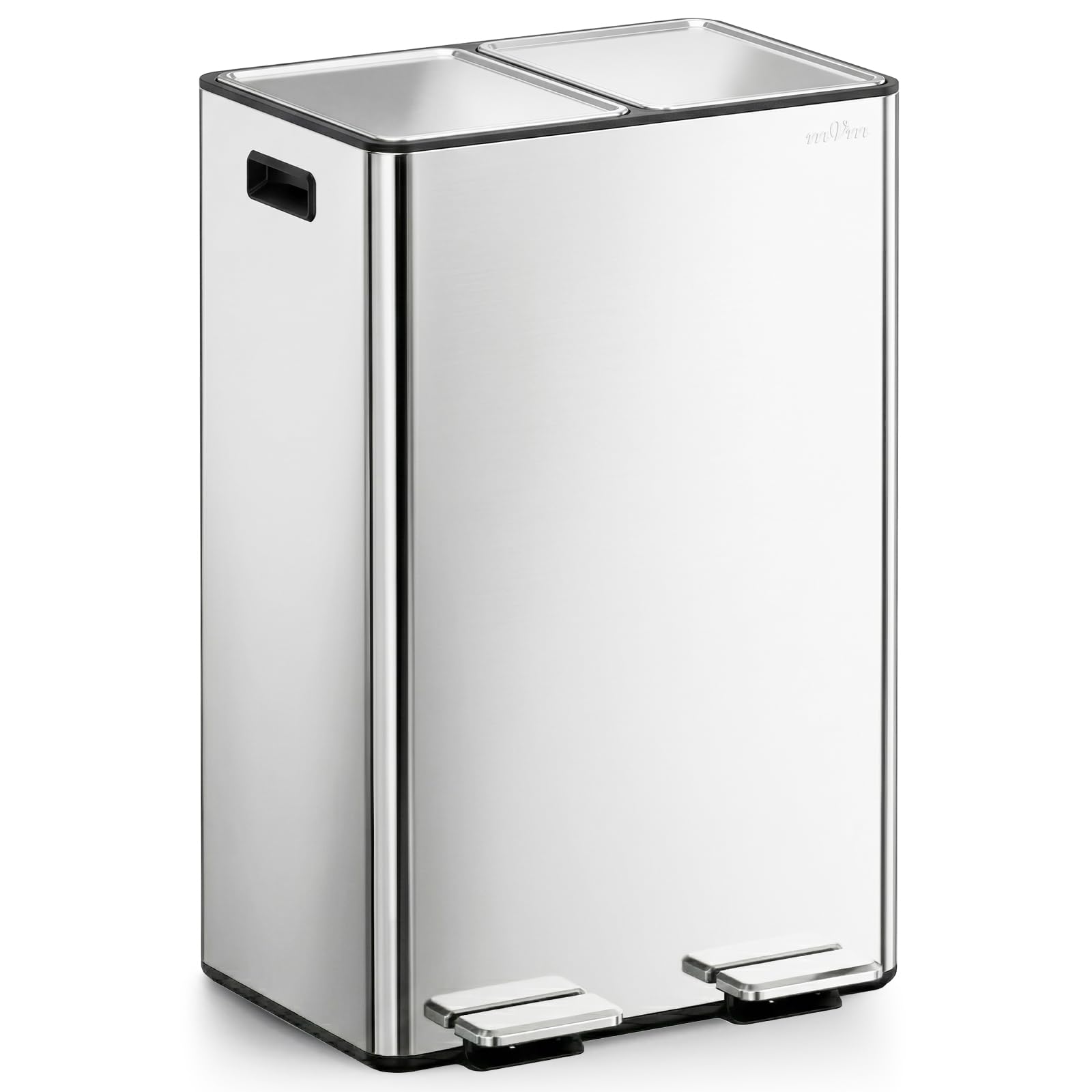 mVm Cubo de Basura para la Cocina, 2 Compartimentos 2 x 30L Cubo de Basura Cocina, Papelera Moderna y Robusta, Cierre Suave, para Cocina, Salón, Plata