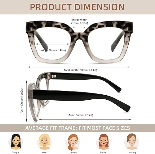 Miniatura 4 de HGIOOIGH Gafas de lectura de gran tamaño para mujer, estilo Oprah, ligeras, TR90, a la moda, para lectura de computadora con luz azul