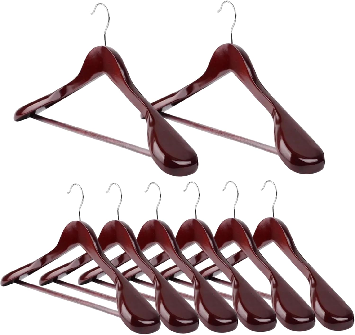 Wooden Hangers 8Pcs Strong Load Wide Shoulder Hangers for Jean Suit Coat Pant Red Brown