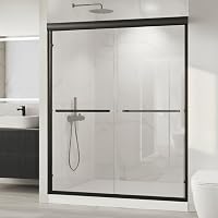 KisaTub 56-60" Sliding Glass Shower Door, Matte Black Aluminum Frame, 6mm Tempered Glass for Walk-in Showers