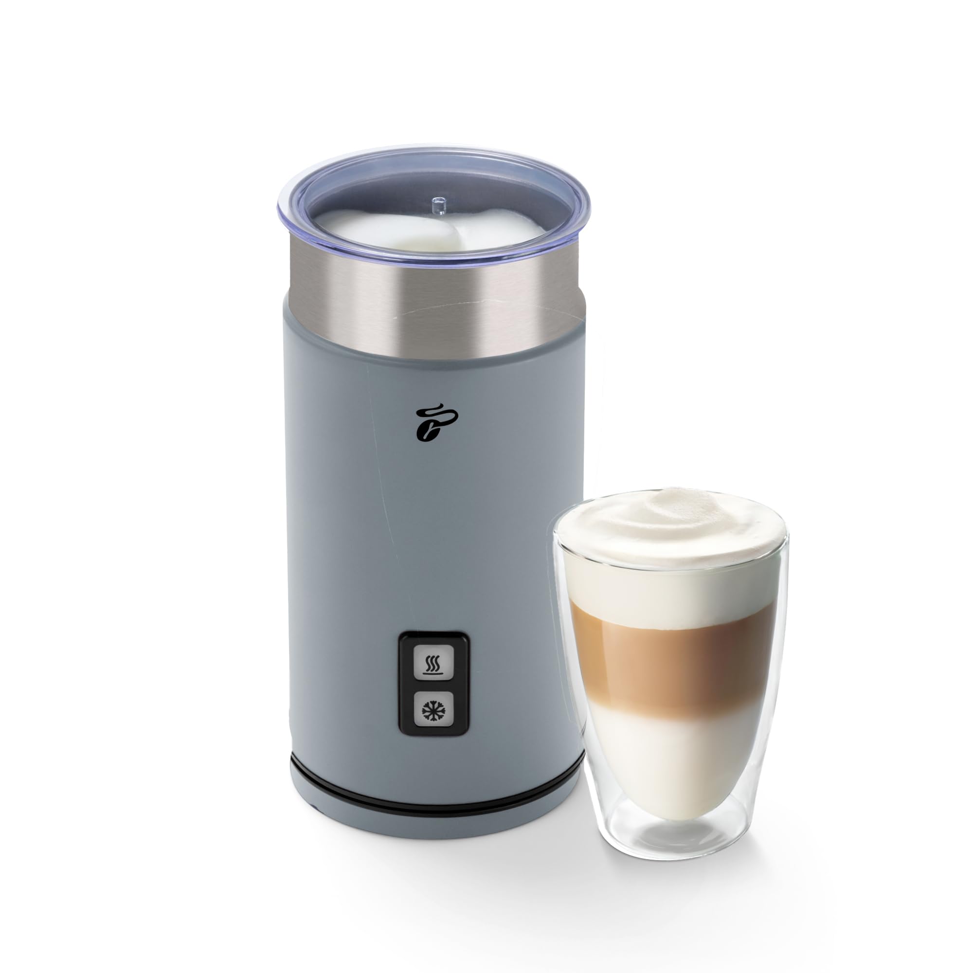 Tchibo Elektrischer Milchaufschäumer, Antihaftbeschichtung, warmer und kalter Milchschaum, 130 ml Fassungsvermögen, für Latte Macchiato, Cappuccino und Kakao, Grau