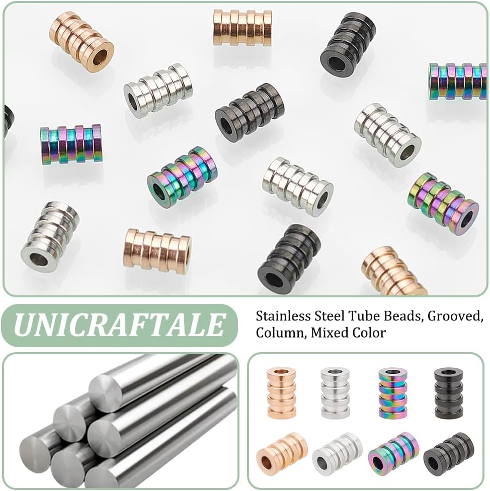 UNICRAFTALE 16pcs 4 Colors Paracord Bead Set - Stainless Steel Tube & Spacer Beads, 3mm Hole, 9x6mm - DIY Bracelet & Necklace Jewelry Making - Image 5