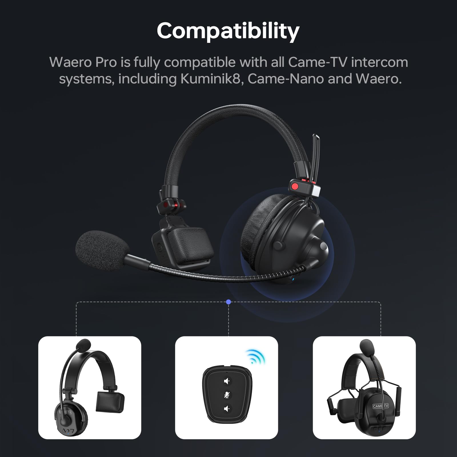 Waero-PRO Casque d'intercom sans fil 1,9 GHz avec réduction du bruit A/B Group 1700 ft (518 m) Zero Latency 5 personnes Communication d'équipe pour l'église, le bateau, la production de films (5PCS)