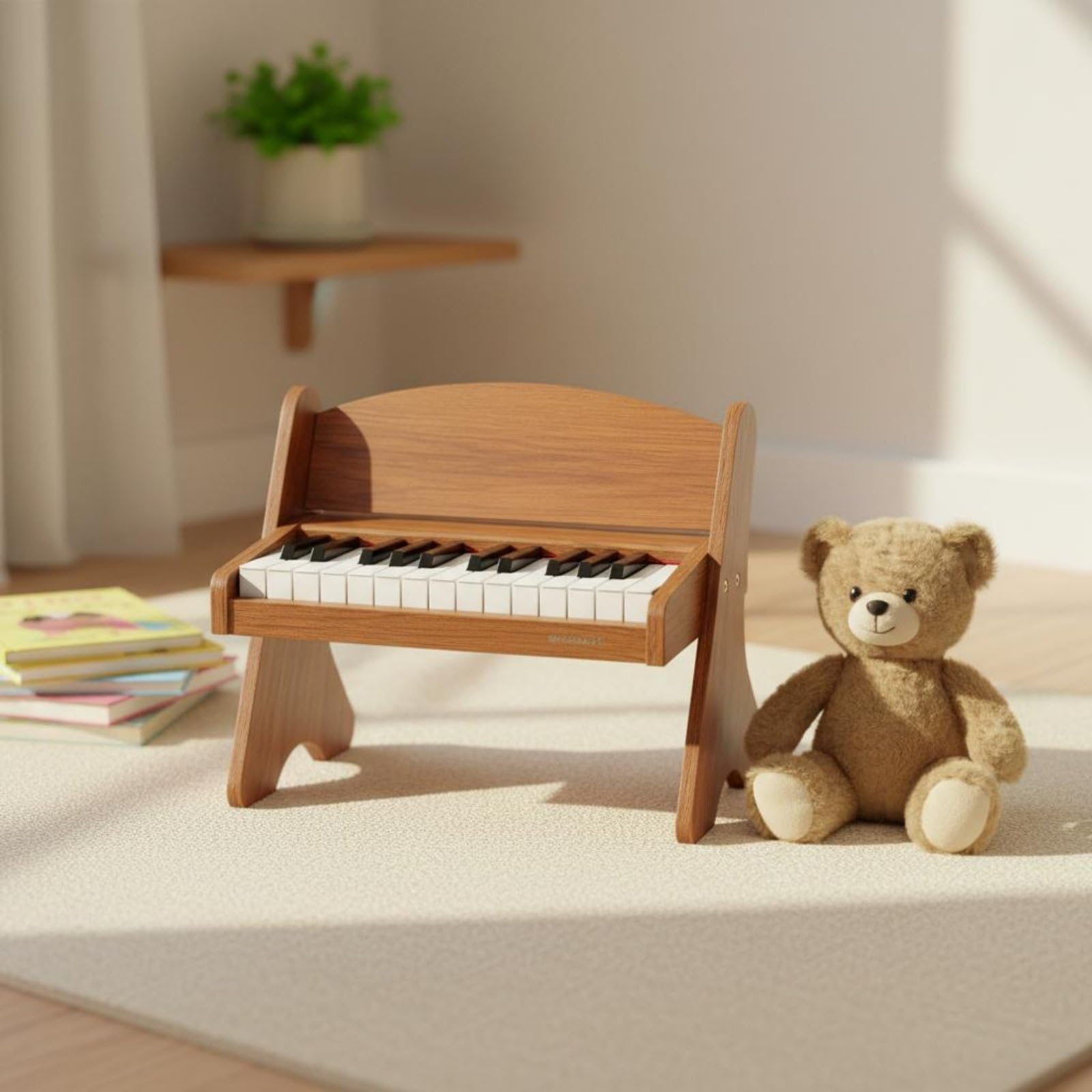 Kinder E Piano Kinderklavier Spielzeugklavier Keyboard Elektronik mit Holzgehäuse Und 25 Tasten Fördert Rhythmus Und Musikinteresse für Vorschule , Brown , Plug-in