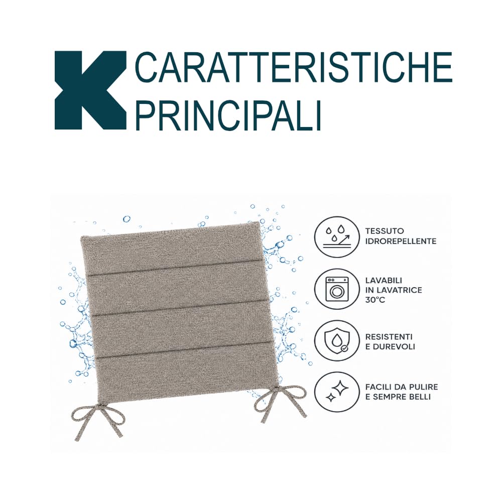 Set 4 Cuscini Seduta Brezza Bianco 45x45 cm con Lacci per Poltrone da Esterno, Lavabili e in Tessuto Idrorepellente