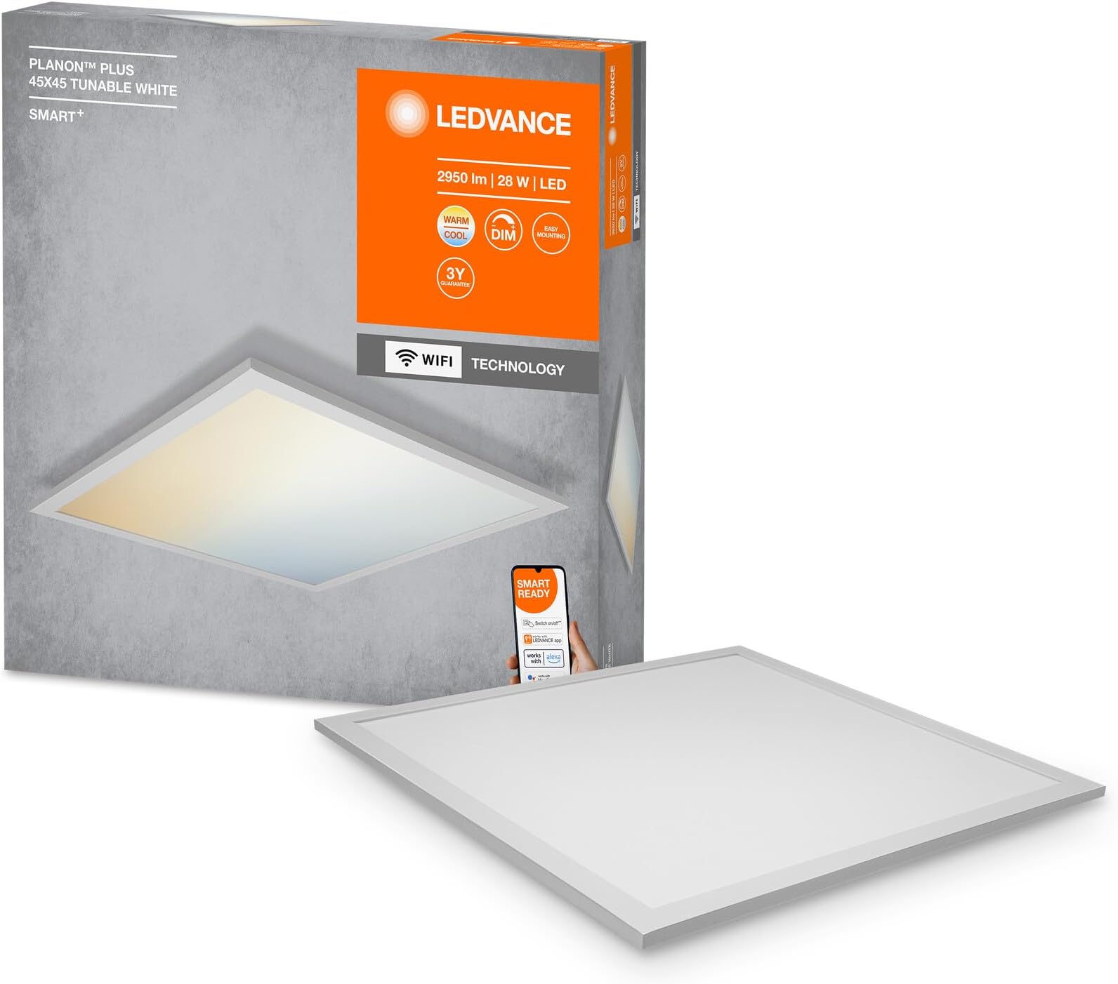LEDVANCE Smart LEDPanel Luminaire with WiFi Technology for Inside, Tunable White (3000-6500K), 450 mm X 450 mm, Compatible with Google and Alexa Voice Control, SMART+ ORBISPLUS Tunable White