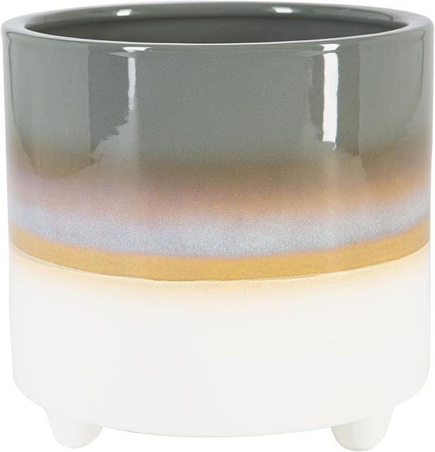 Nicola Spring Reactive Glaze Footed Plant Pot - Bohemian Planter Indoor Stoneware - 18cm - Grey