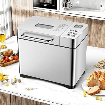 17-in-1 Stainless Steel Bread Maker with Smart Dual Heaters, Quiet Bread Machine with 15H Timer & 1H Keep Warm, Auto BreadMaker with Food-Grade Heat-Conductive Non-Stick Pan