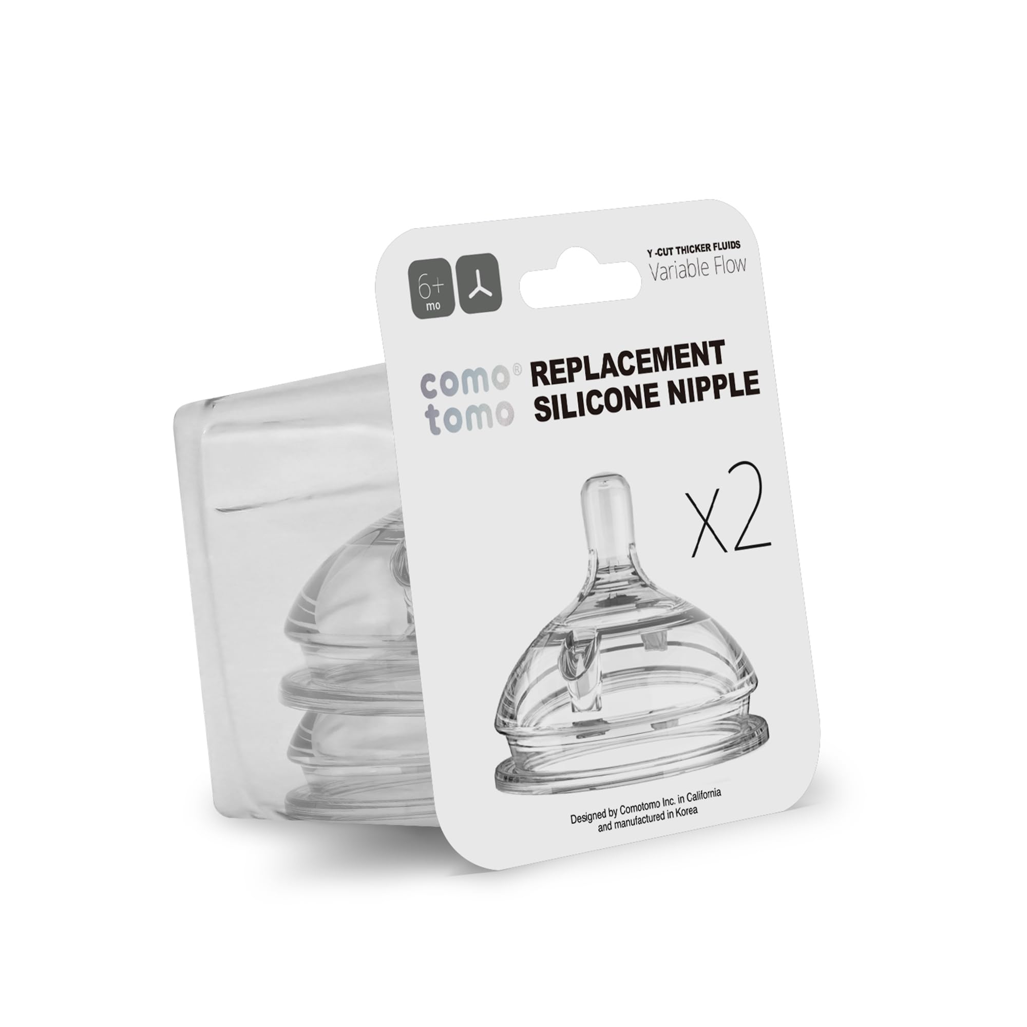 Comotomo 2 Pack Silicone Replacement Nipple Clear Variable Flow