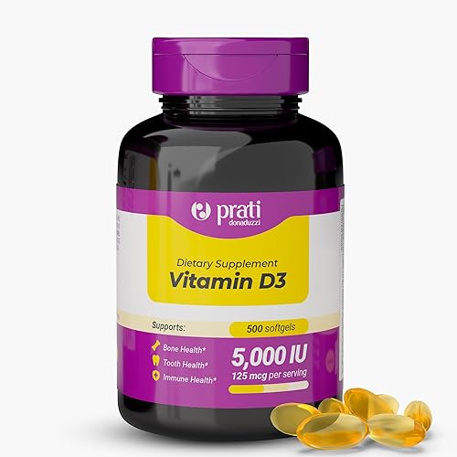 Vitamina D3 5,000 UI - 500 cápsulas blandas - Apoya el sistema de defensa, la salud ósea y muscular - Tamaño familiar