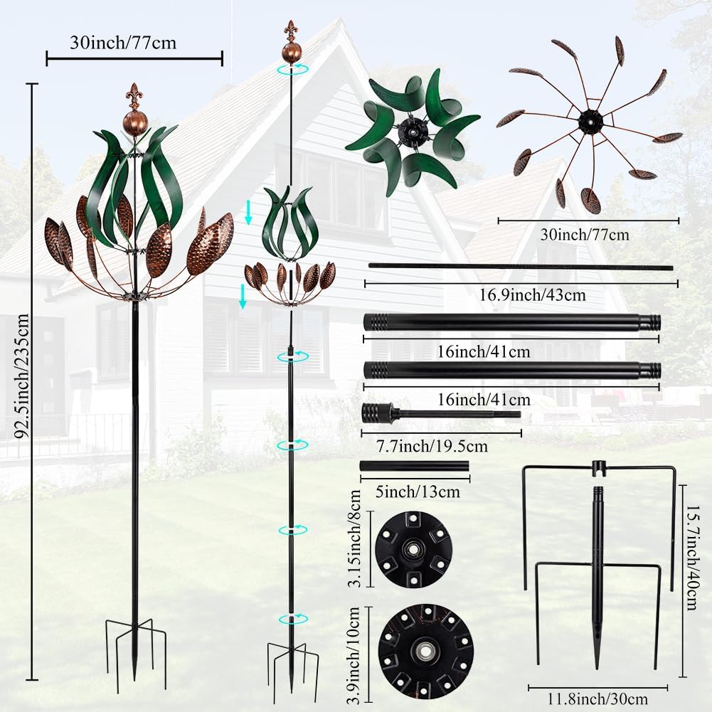 DREAMYSOUL Large Wind Spinner Outdoor, 92.5" Metal Tulip Wind Mills, 360 Degrees Rotating Kinetic Wind Sculptures & Spinners for Home Lawn Backyard Patio Garden Decor Yard Art