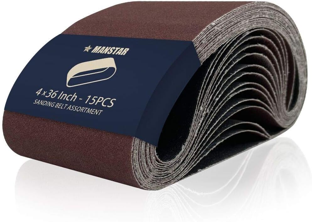 15 Pcs 4 x 36 Inch Assorted Aluminum Oxide Sanding Belt,80/120/150/240/400 Grit