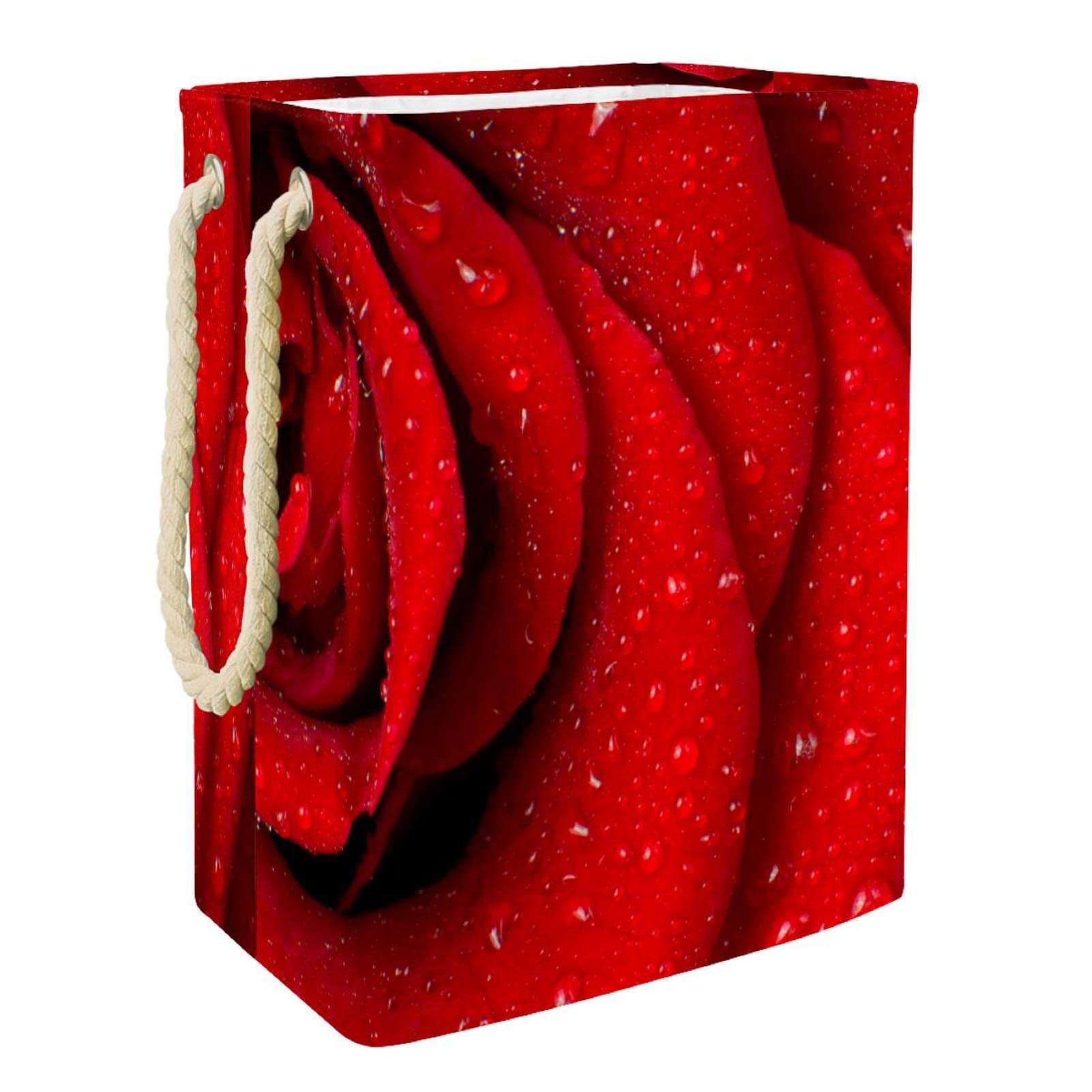 Grand panier à linge personnalisé rose rouge avec poignées pour le rangement de la chambre
