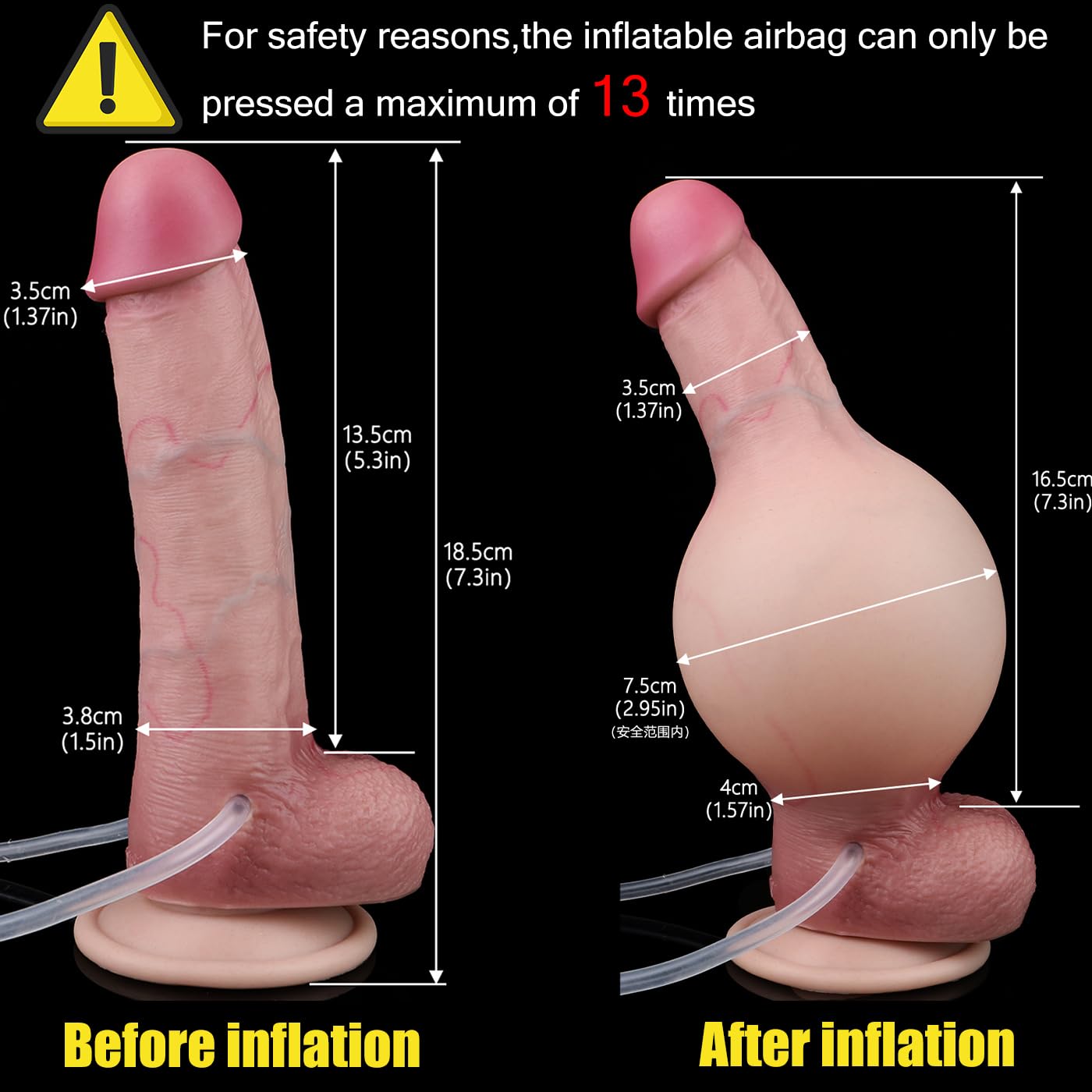 7.3" Long Inflatable Expanding Anal Plug Ejaculation Dildo, Adult Squirting Dildo with Strong Suction Cup,Silicone Jetting Butt Plug Prostate Massaging G-Spot Sex Toy for Beginners