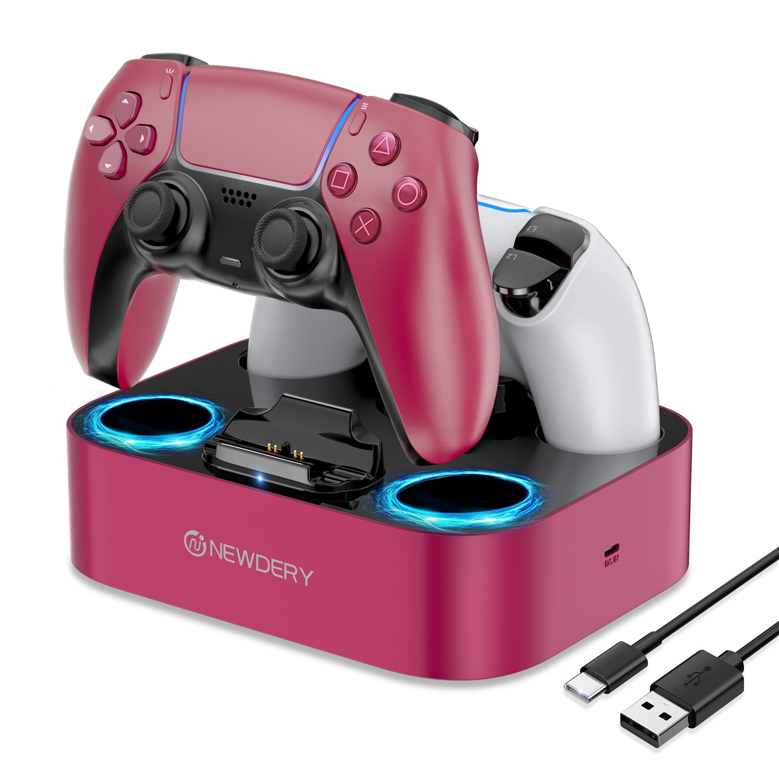NEWDERY Station De Charge Pour Manette PS5 Compatible Avec Manette Dualsense Edge, Station De Charge Rapide Avec Câble