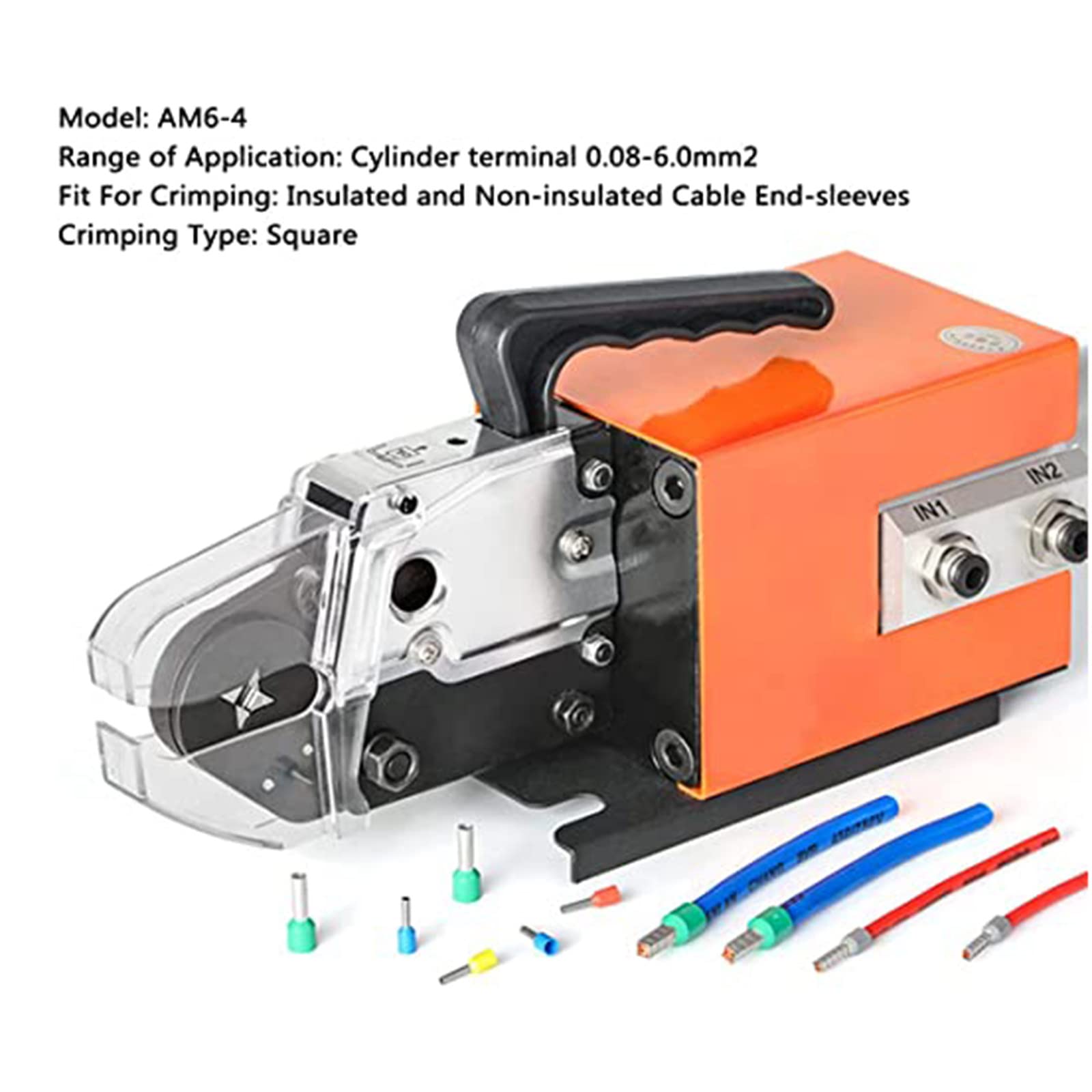 Herramienta de crimpado neumática Crimpadora neumática de terminales de Cable con 4 Juegos de Matrices y crimpadora de pie Herramienta de crimpado neumática para Todo Tipo de terminales,2