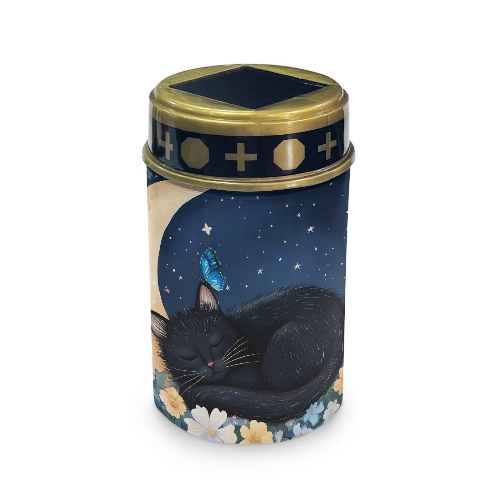 HUGS IDEA Moon Black Cat Solar Grave Lights Waterproof Solar Lights Outdoor Ga Memorial Decor Outdoor Cemetery Lighting for Gothic Gardens & Yards Gravesite Decorations