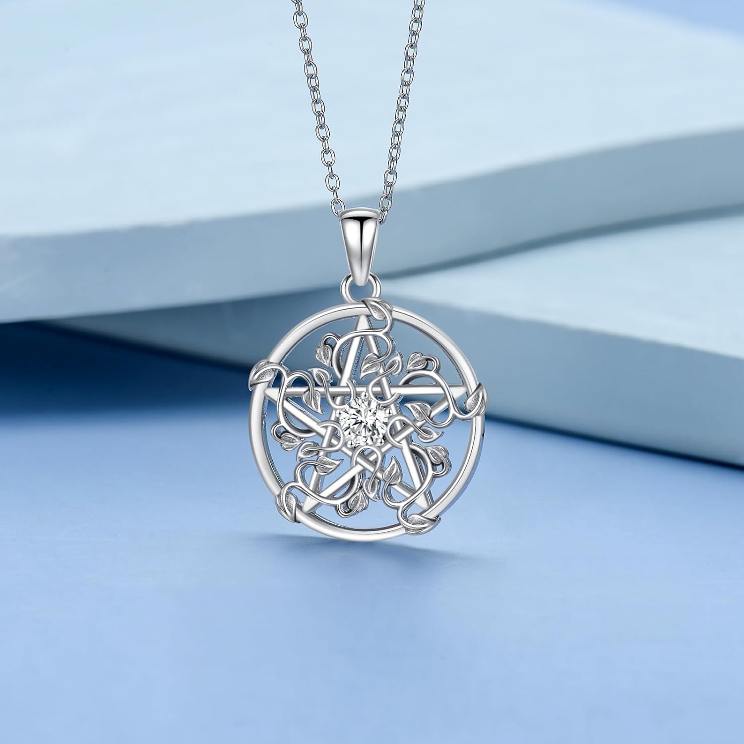 Pentagram Leaf Necklace 925 Sterling Silver Pentacle Necklace Pentacle Pendant Jewelry Gifts for Women - Image 2