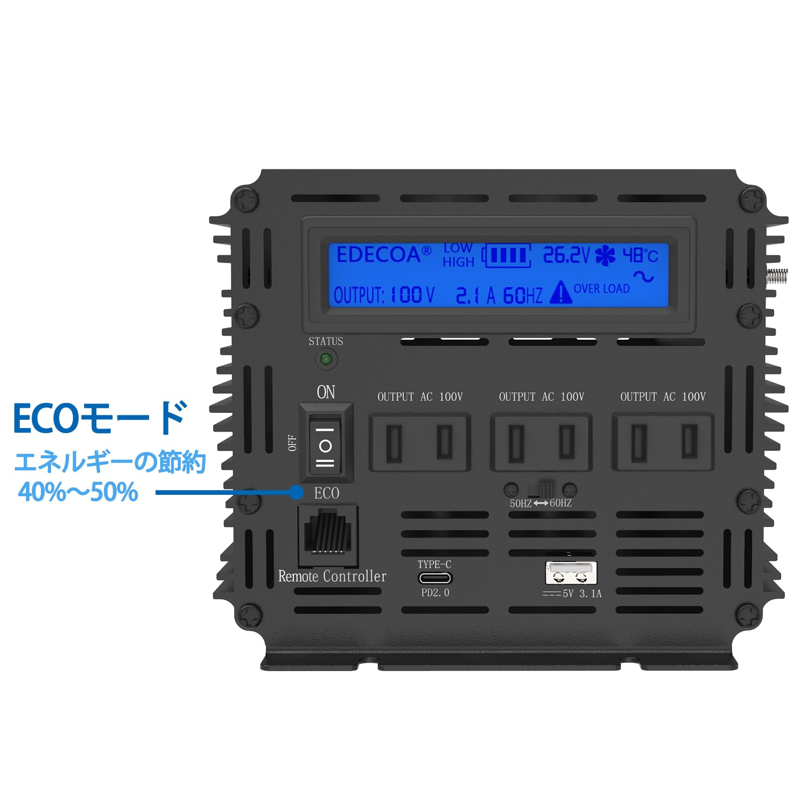 Amazon.co.jp: EDECOA 2000w 24v インバーター 正弦波 24V DC を100V 