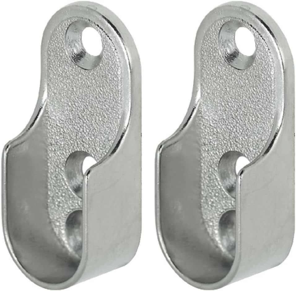 Oval Wardrobe Rail END Supports Rail Brackets 3 Hole 15mm Wide Nickel Plated Silver x2